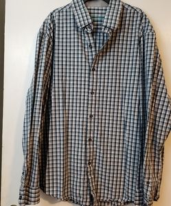 Tasso Elba Plaid gray and blue button up X…